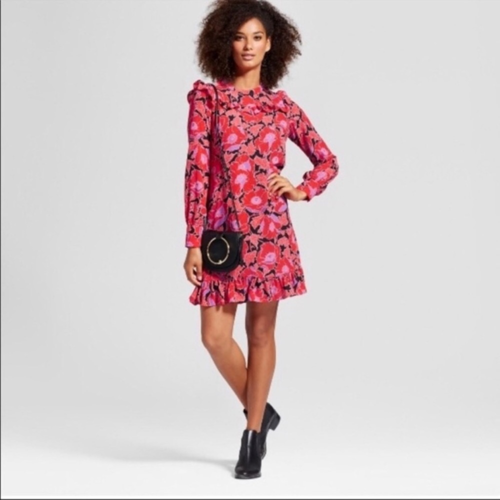 Who What Wear Red Floral long Sleeve Dress size Large